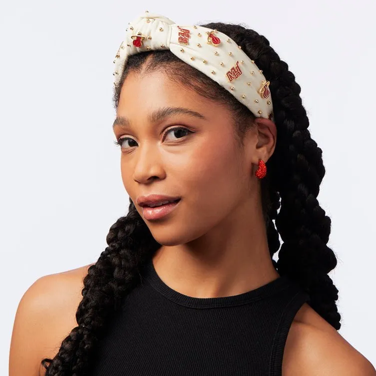 MIAMI HEAT LELE SADOUGHI / NBA IVORY EMBELLISHED KNOTTED HEADBAND