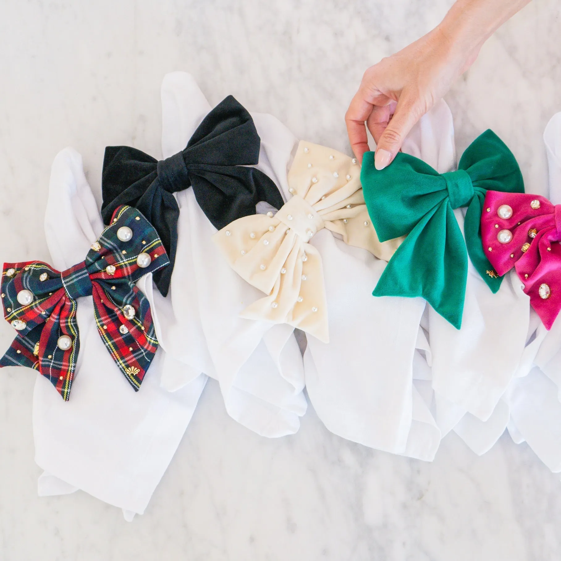 MIDNIGHT PLAID SET OF 4 EMBELLISHED PLAID BOW NAPKIN RINGS