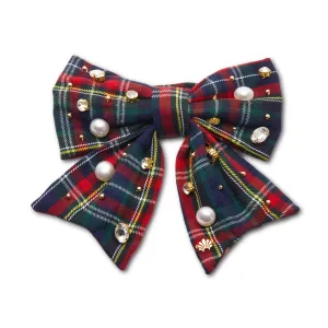 MIDNIGHT PLAID SET OF 4 EMBELLISHED PLAID BOW NAPKIN RINGS