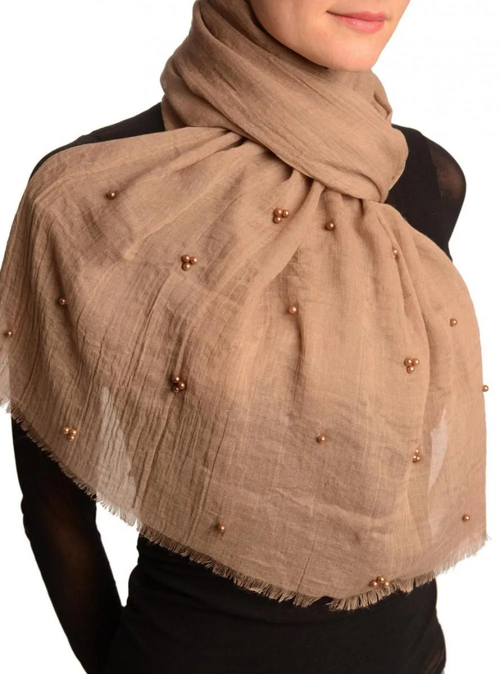 Mocha Beaded Crinkled Scarf