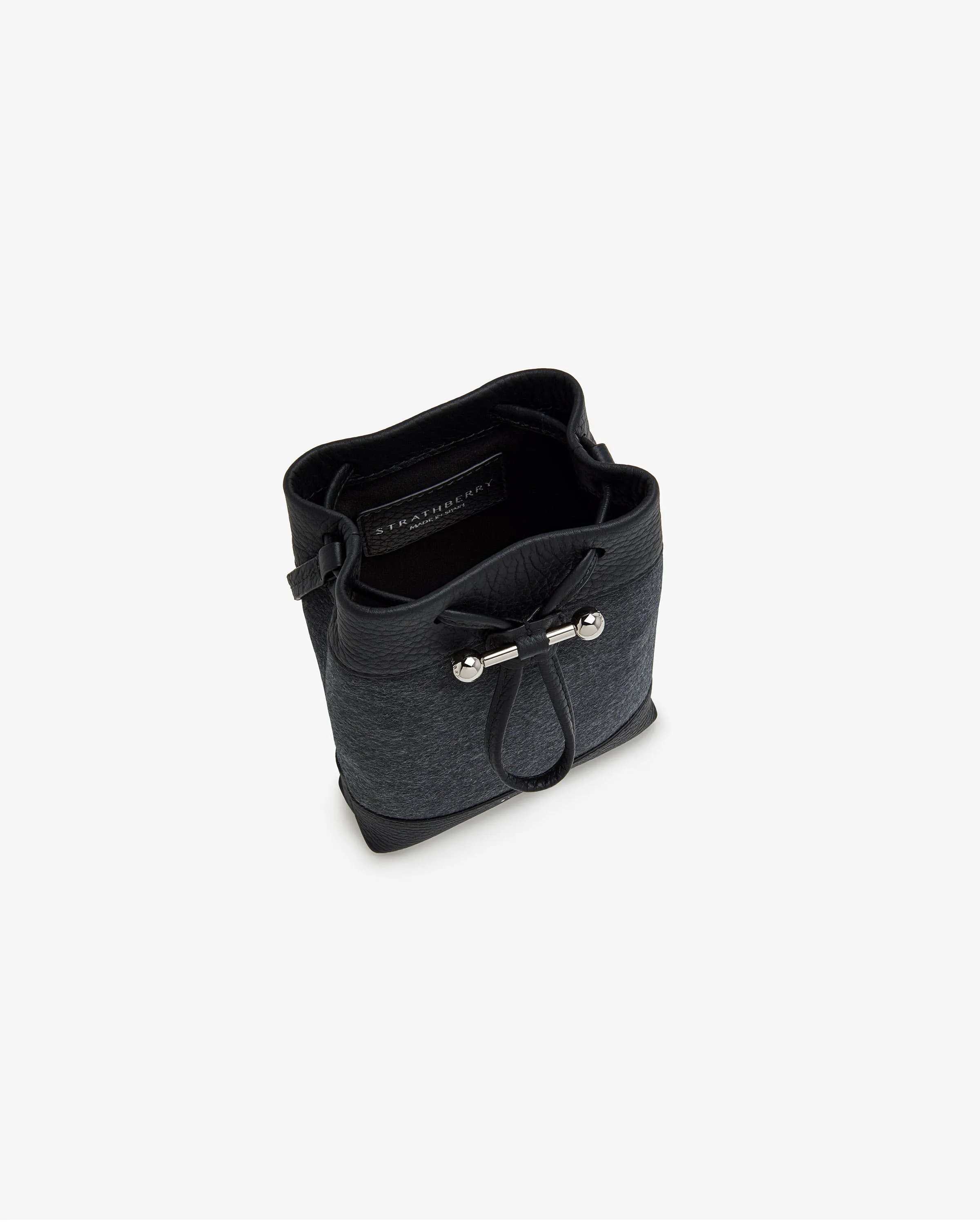 Osette Midi Pouch - Cashmere/Leather Charcoal Black with Silver Hardware