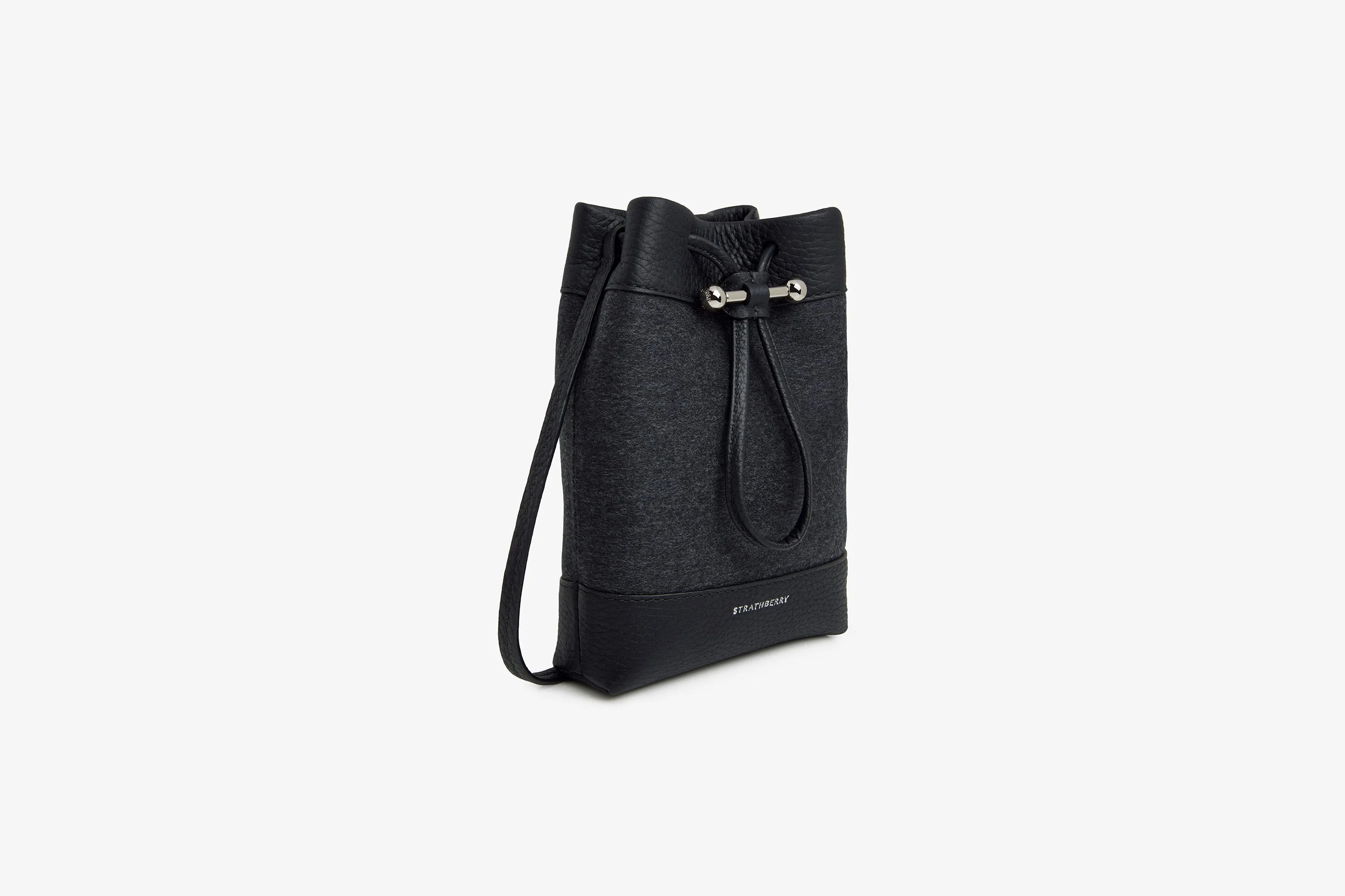 Osette Midi Pouch - Cashmere/Leather Charcoal Black with Silver Hardware
