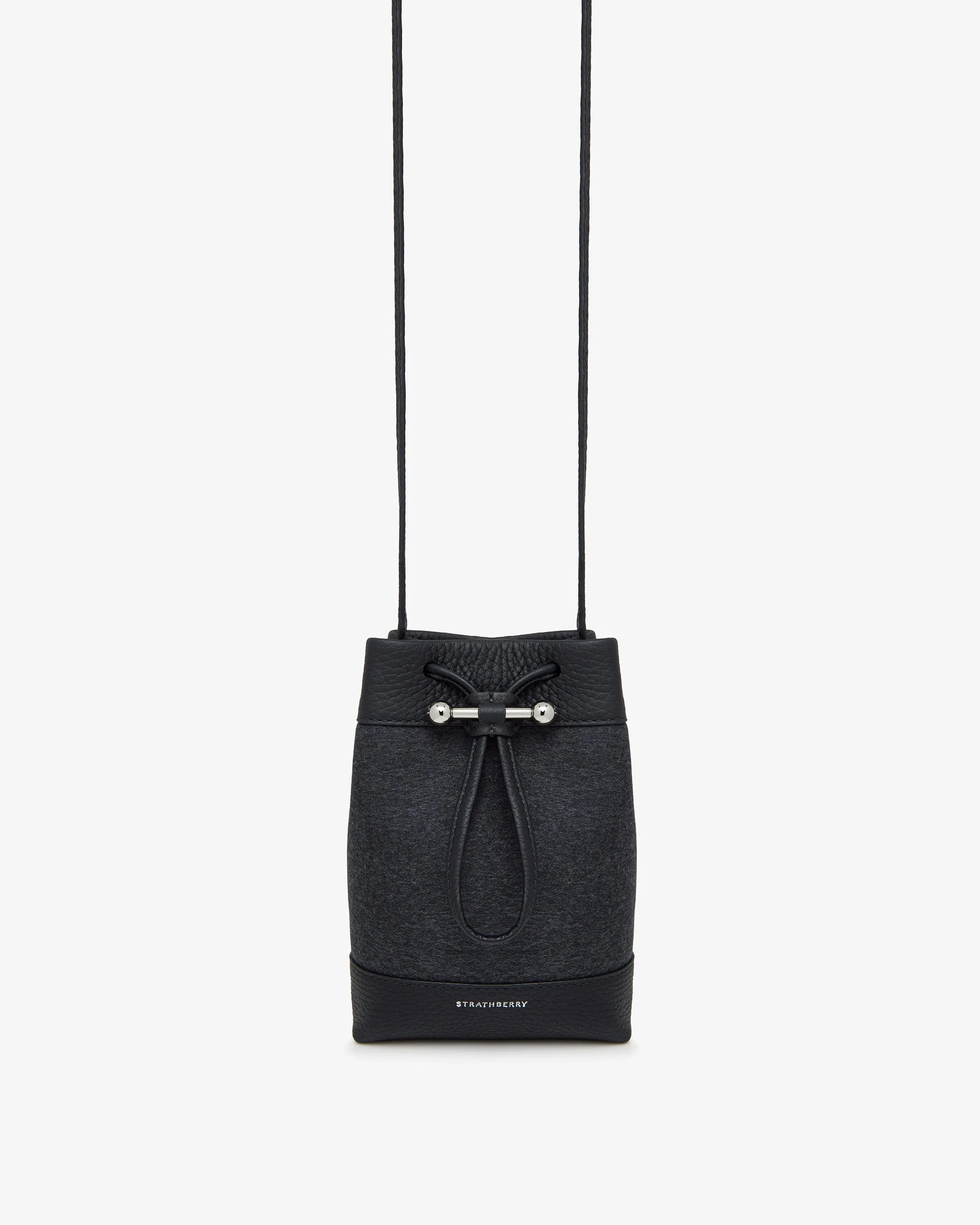 Osette Midi Pouch - Cashmere/Leather Charcoal Black with Silver Hardware