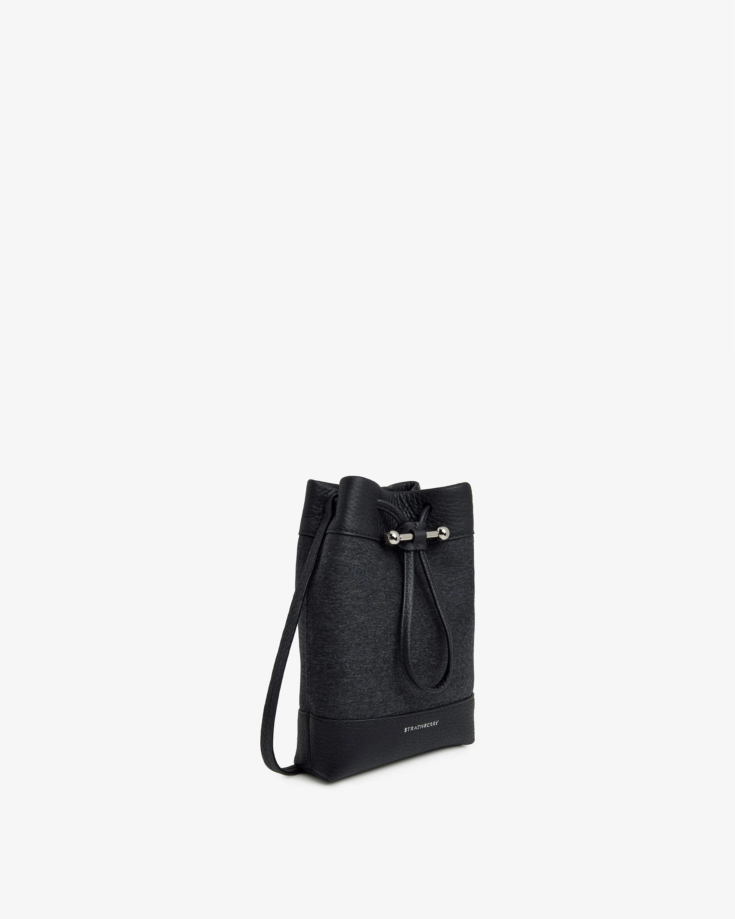 Osette Midi Pouch - Cashmere/Leather Charcoal Black with Silver Hardware