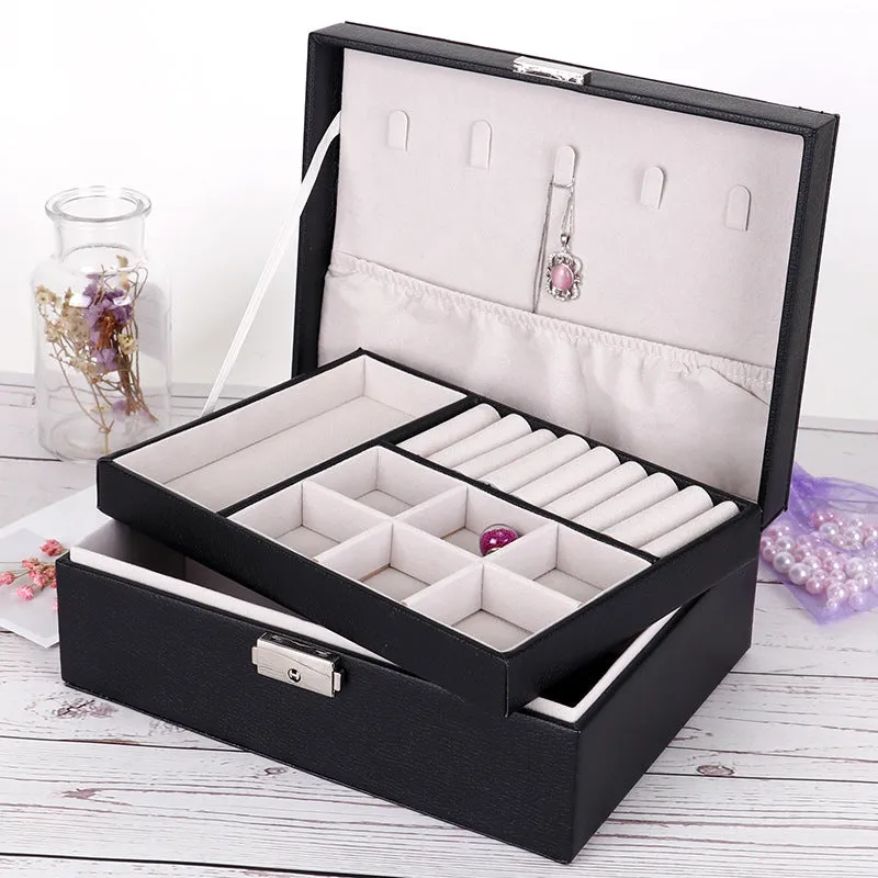 PU Leather Double-layer Jewelry Box Jewelry Storage Bag | Brodtica.com