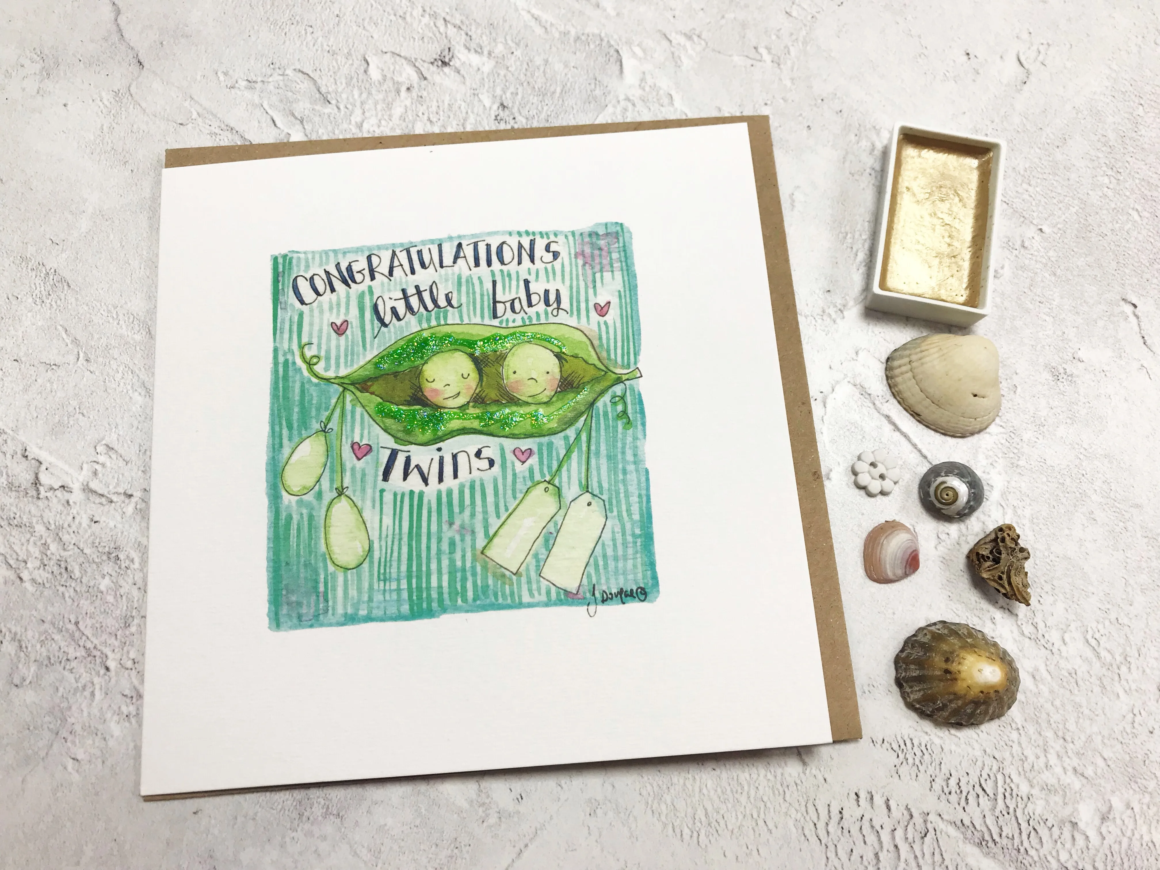 "Baby Twins, Pea Pods" Card - Personalised