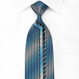 Roberta di Camerino Men's Crystal Sild Tie Blue Vertical Stripes On Black With Silver Sparkles