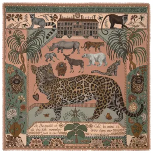 SABINA SAVAGE 135x135 WOOL AND SILK SQUARE | The Jaguar's Paradise | Peach