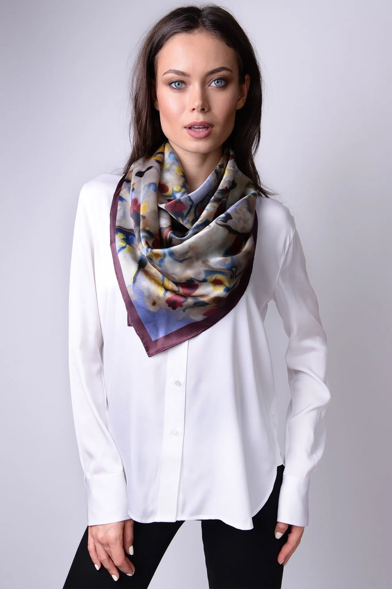 Silk Carre´Abstract Floral Tawny Port