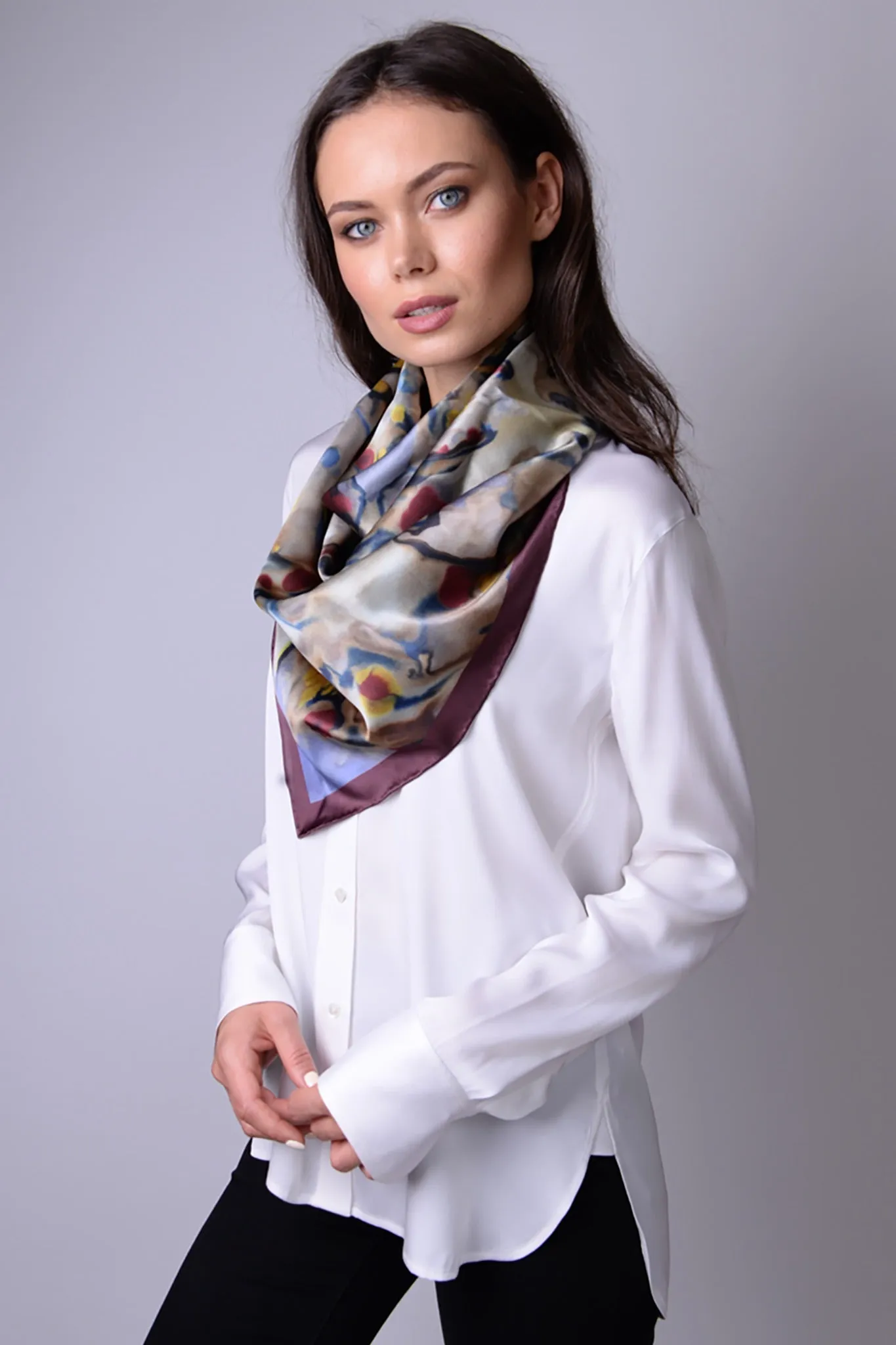 Silk Carre´Abstract Floral Tawny Port