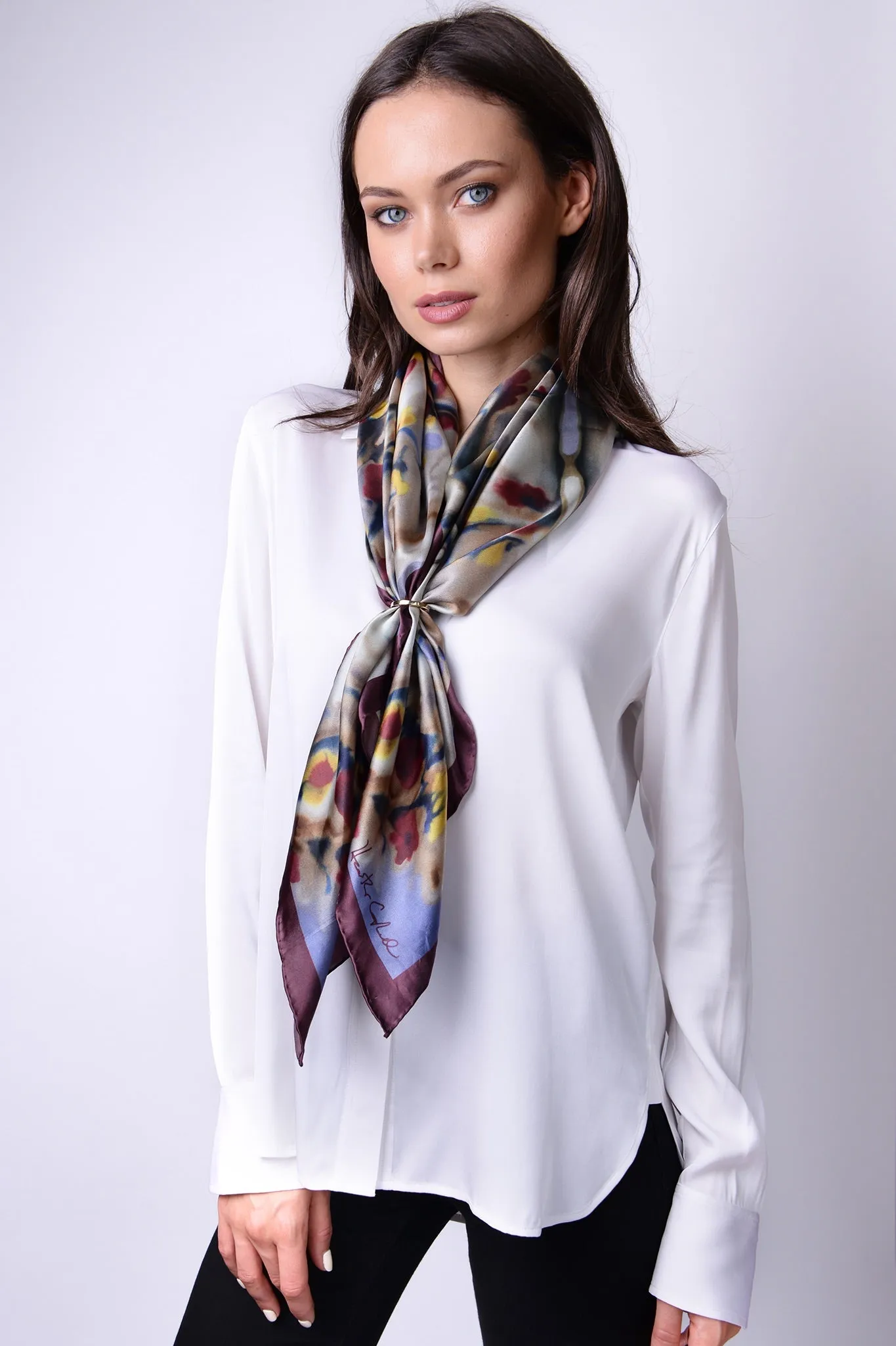 Silk Carre´Abstract Floral Tawny Port