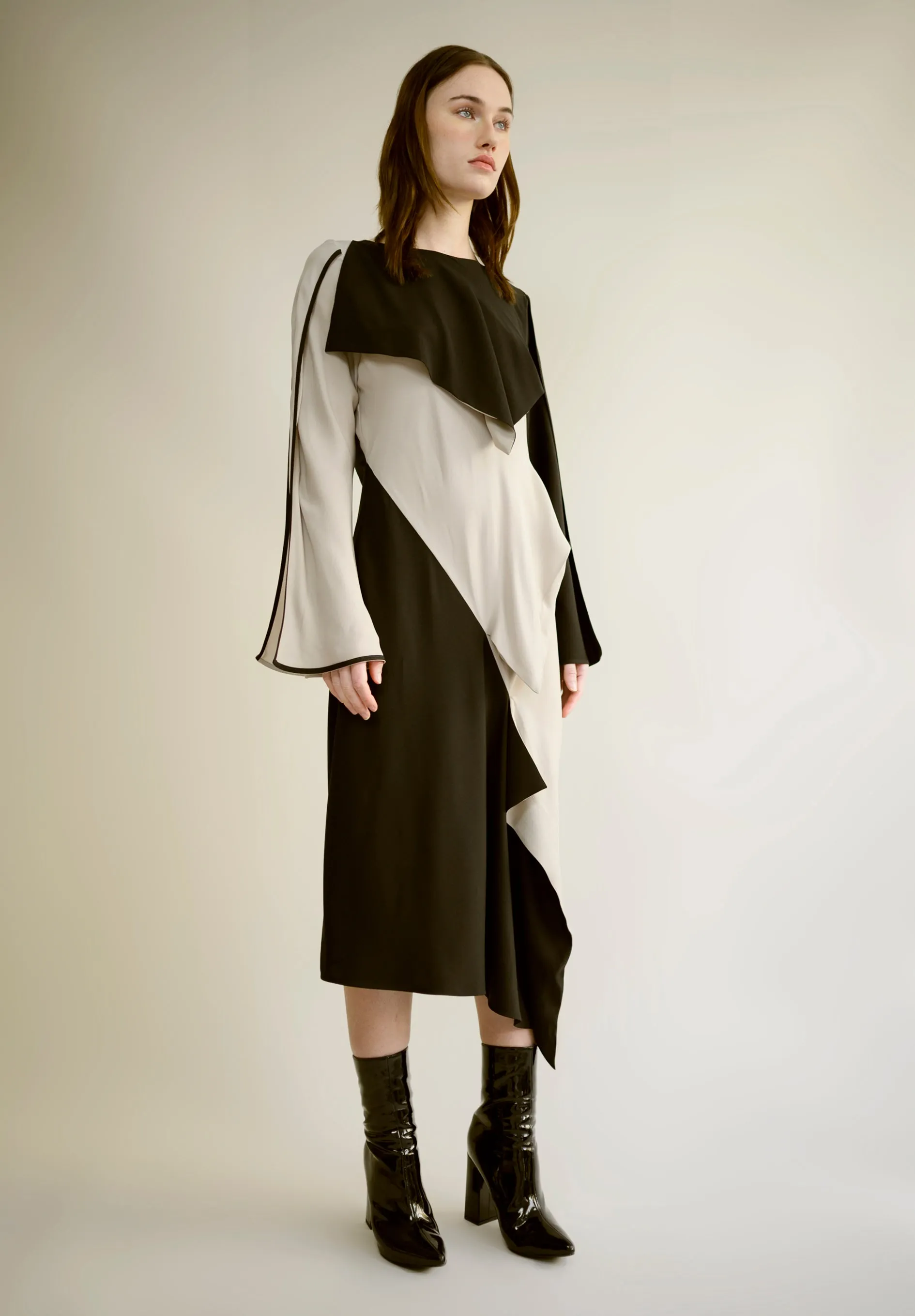 SILK CREPE AND SATIN DRESS
