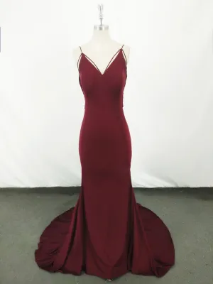 Simple Burgundy Mermaid Long Prom Dress Burgundy Evening Dress