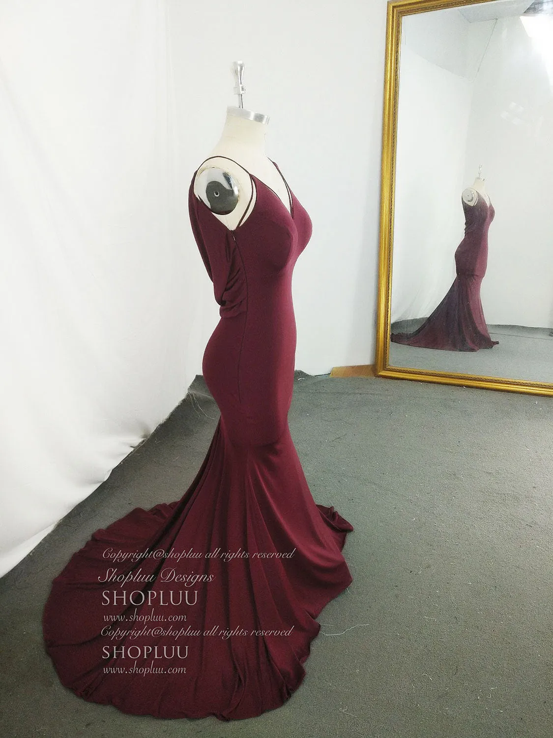 Simple Burgundy Mermaid Long Prom Dress Burgundy Evening Dress