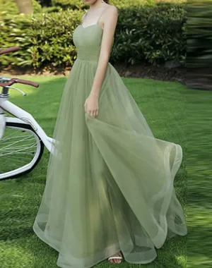 Simple Sweetheart Tulle Green Long Prom Dress Green Evening Dress