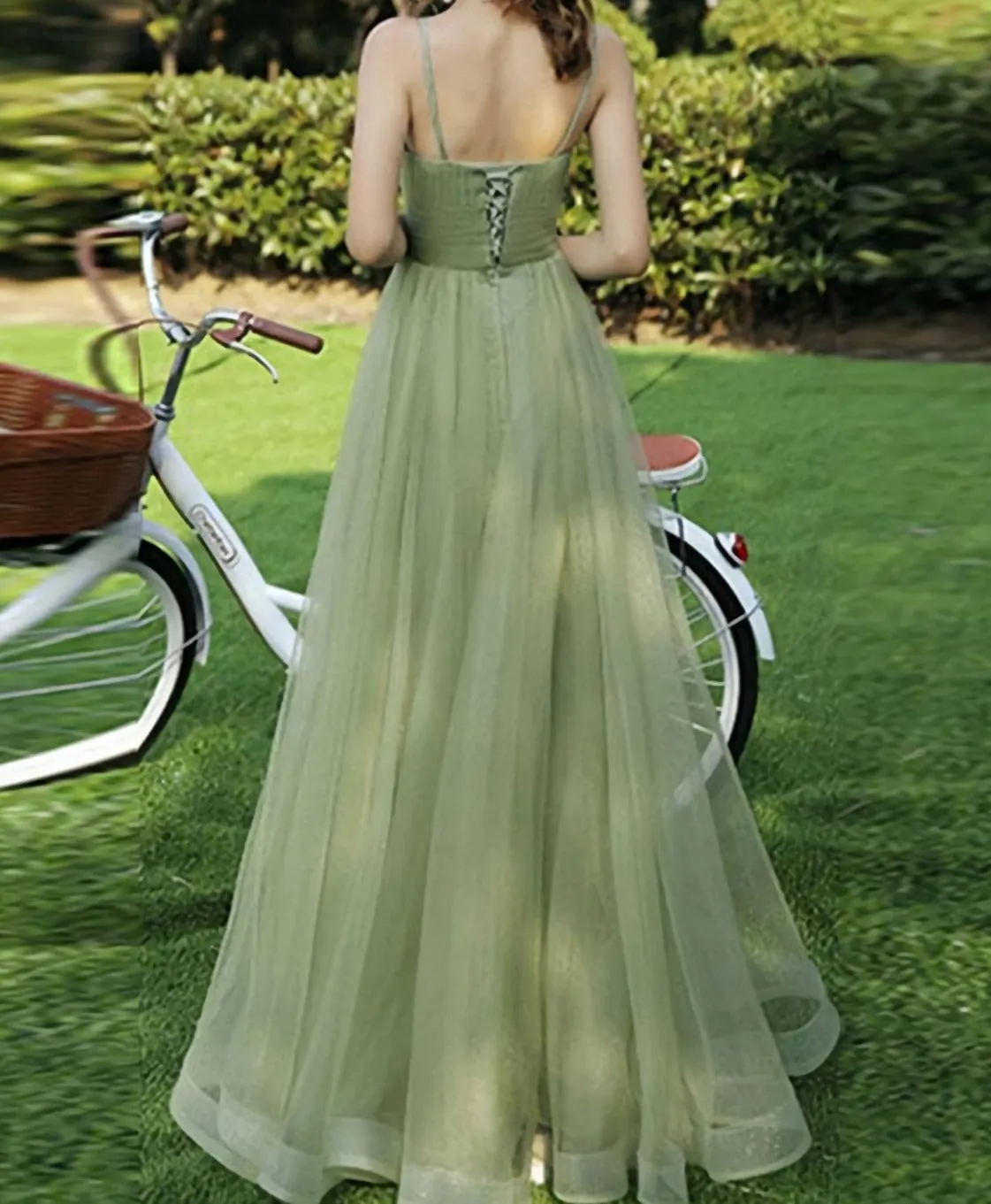 Simple Sweetheart Tulle Green Long Prom Dress Green Evening Dress