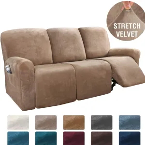 Soft Velvet Recliner Sofa Cover Camel