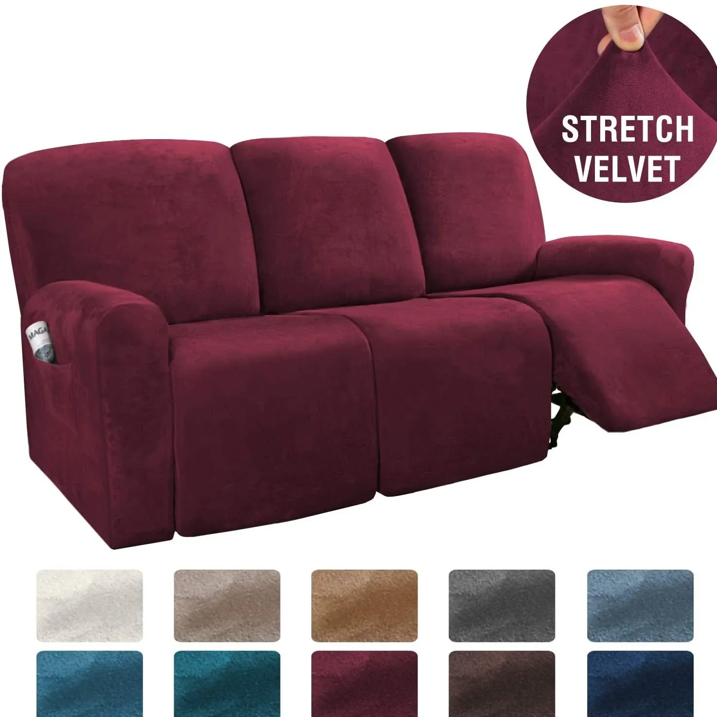 Soft Velvet Recliner Sofa Cover Peacock Blue