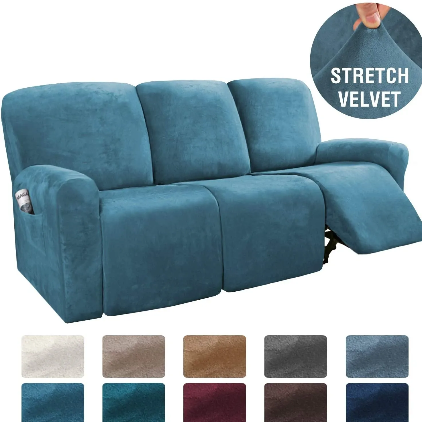 Soft Velvet Recliner Sofa Cover Peacock Blue