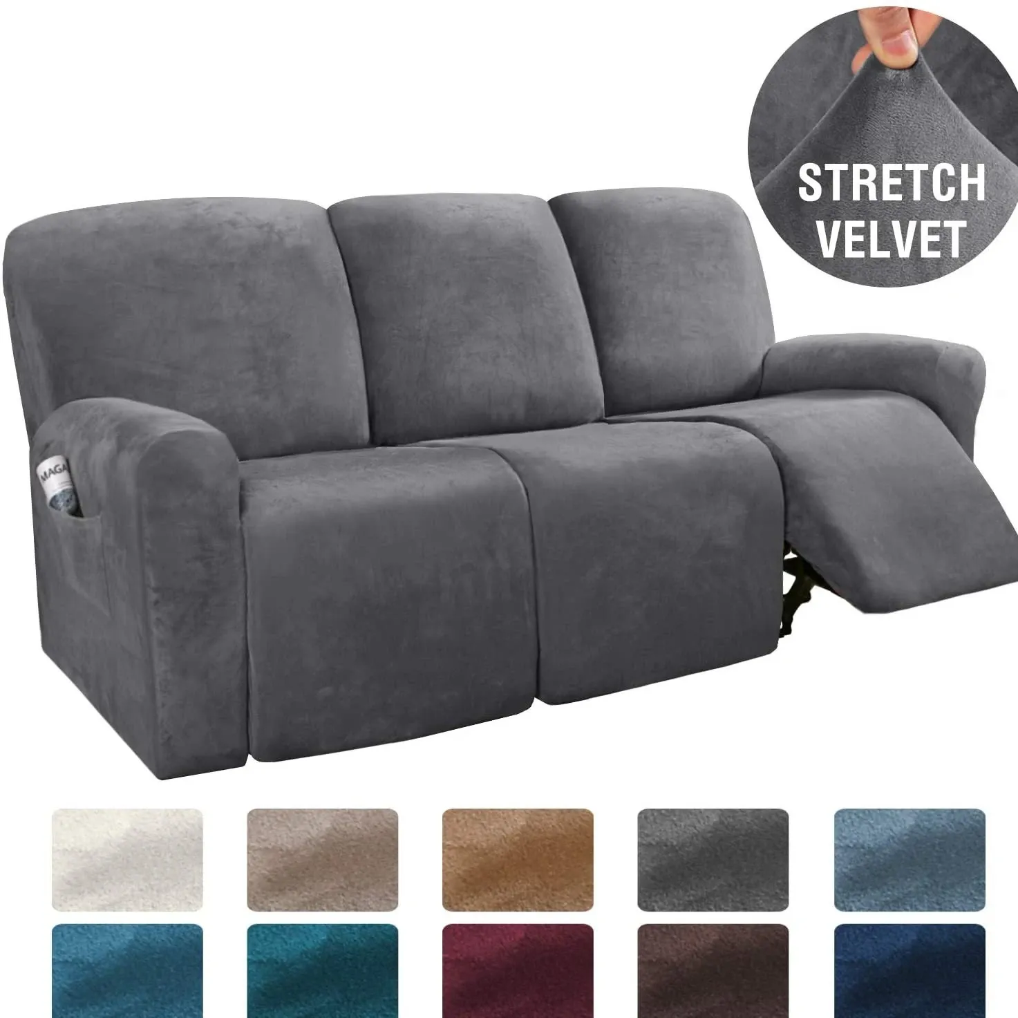 Soft Velvet Recliner Sofa Cover Peacock Blue