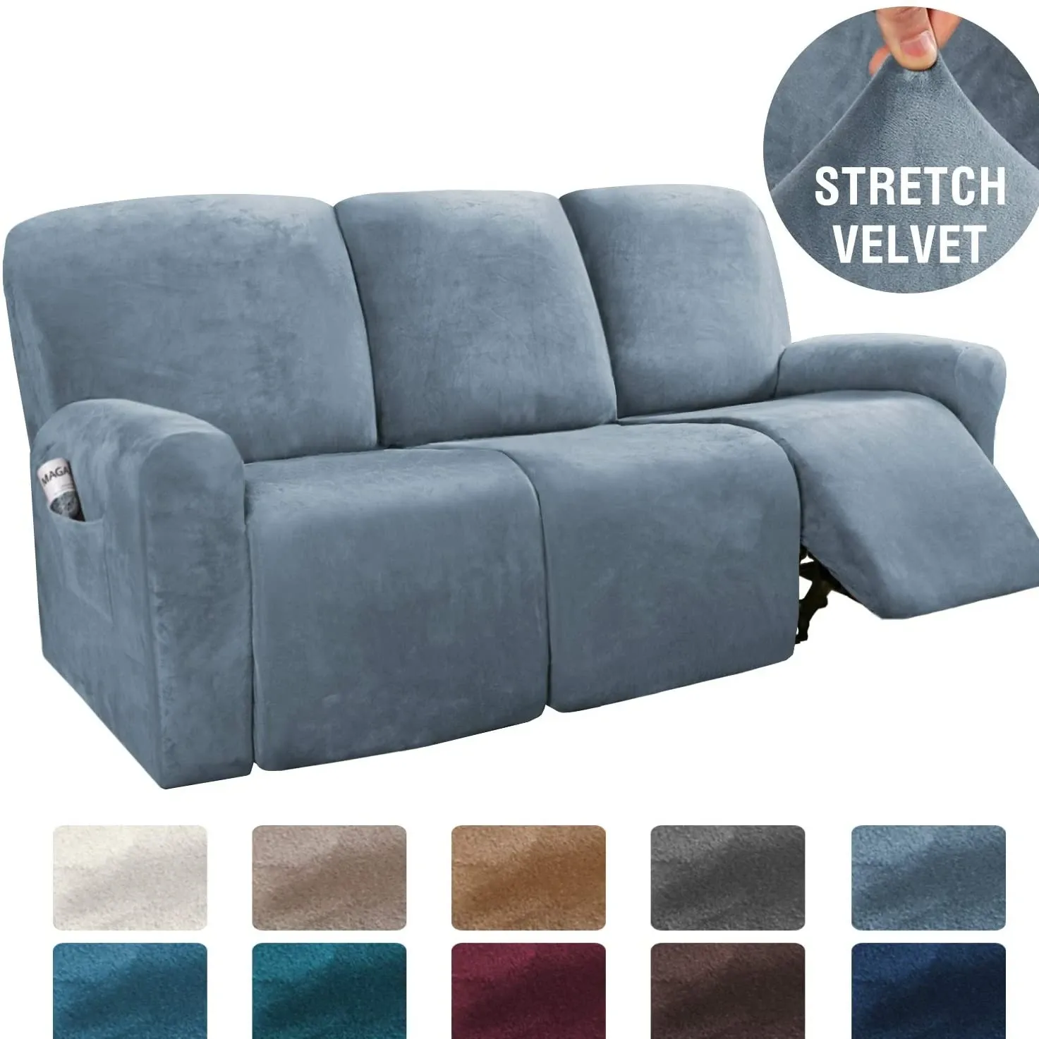Soft Velvet Recliner Sofa Cover Peacock Blue