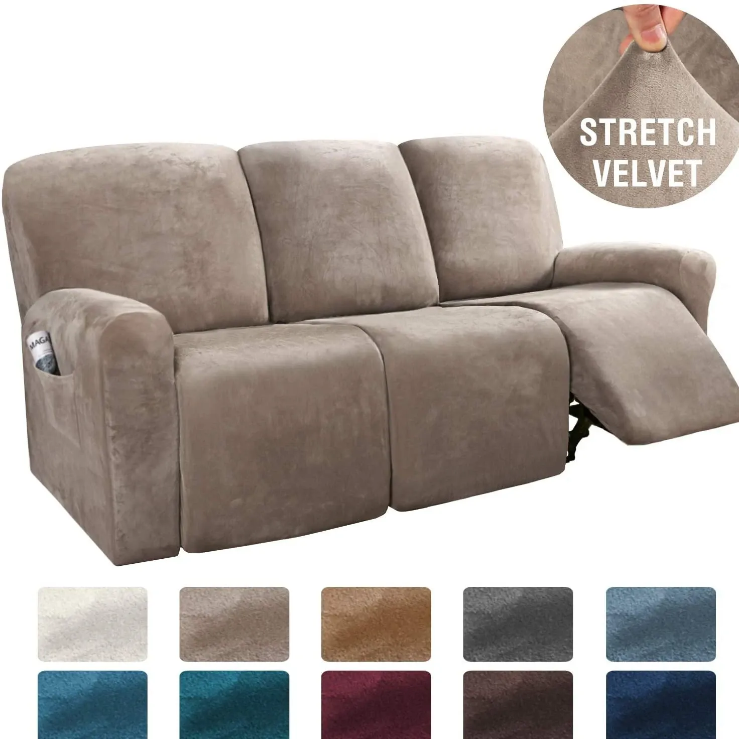 Soft Velvet Recliner Sofa Cover Peacock Blue