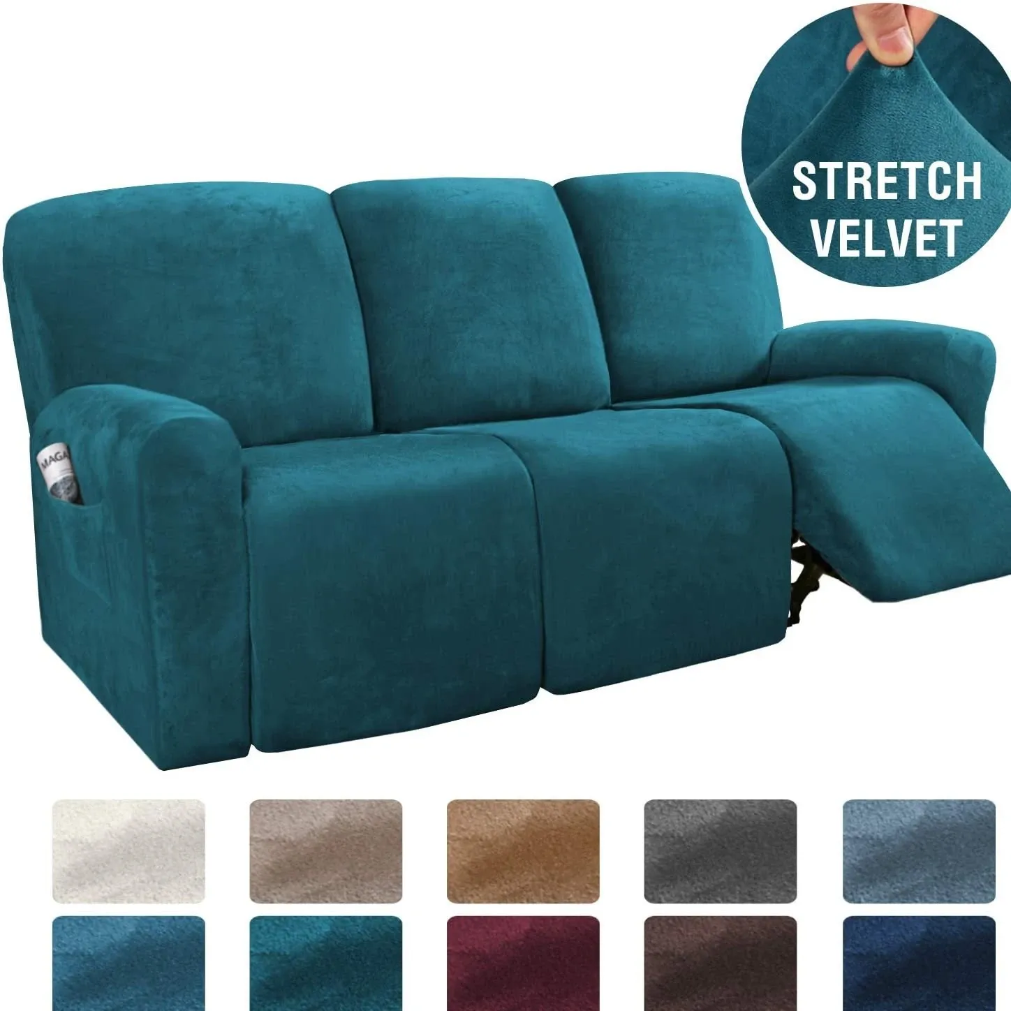 Soft Velvet Recliner Sofa Cover Peacock Blue