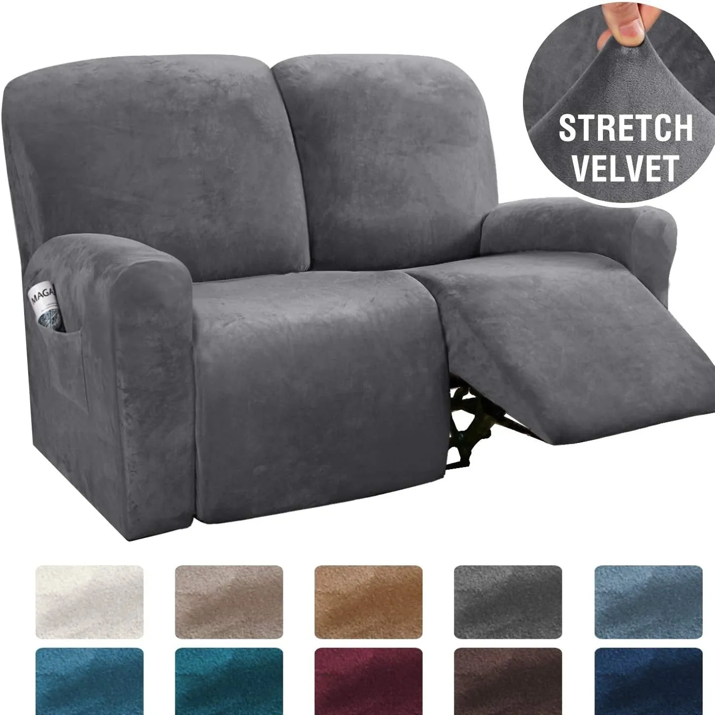 Stretchy Velvet Recliner Sofa Cover Burgundy