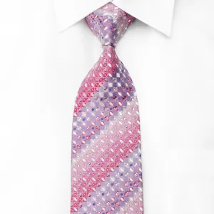 Yezak Men's Silk Crystal Necktie Mauve Pink Checkered With Silver Sparkles