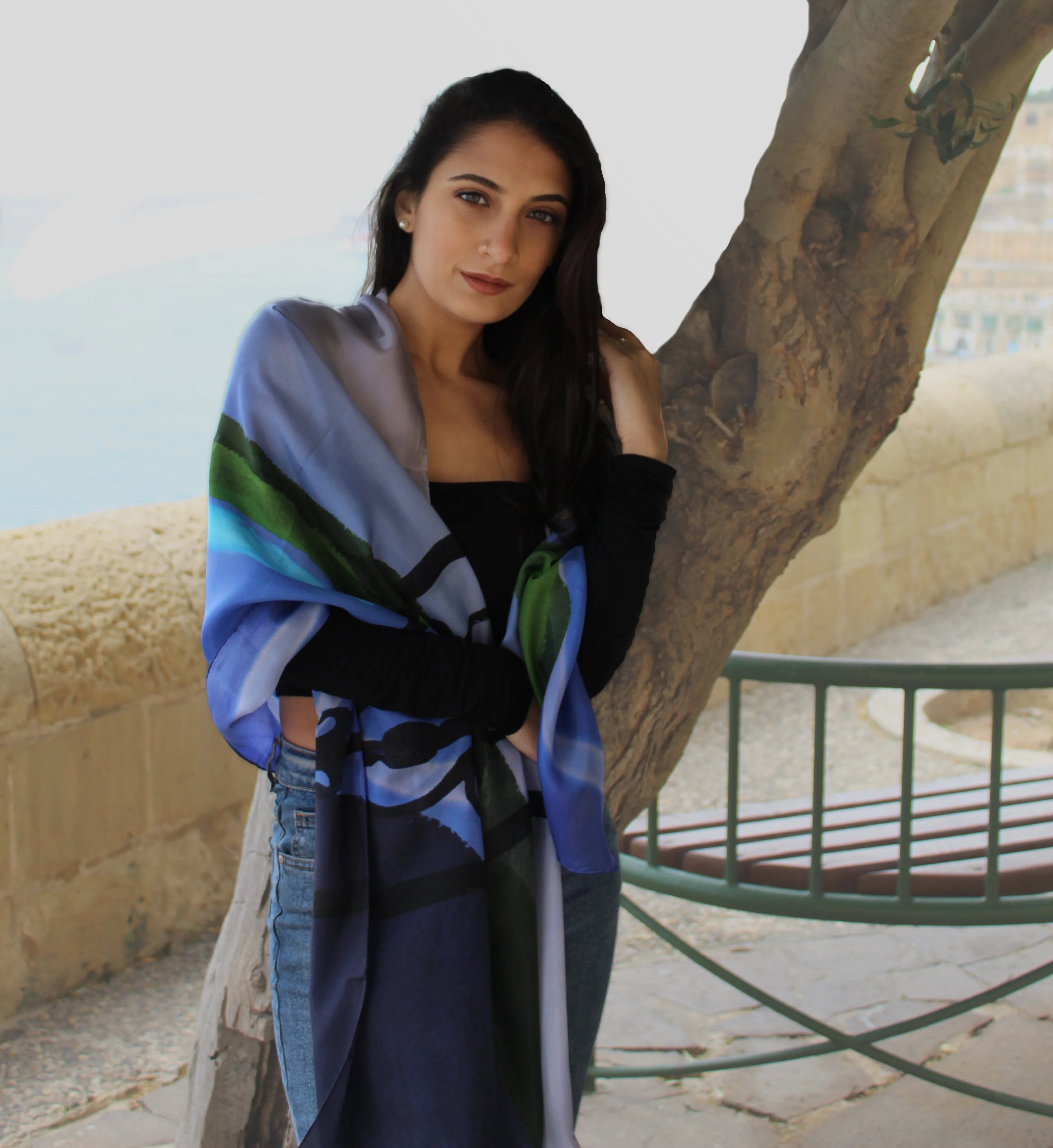 Ziffa Helwa Blue Shawl